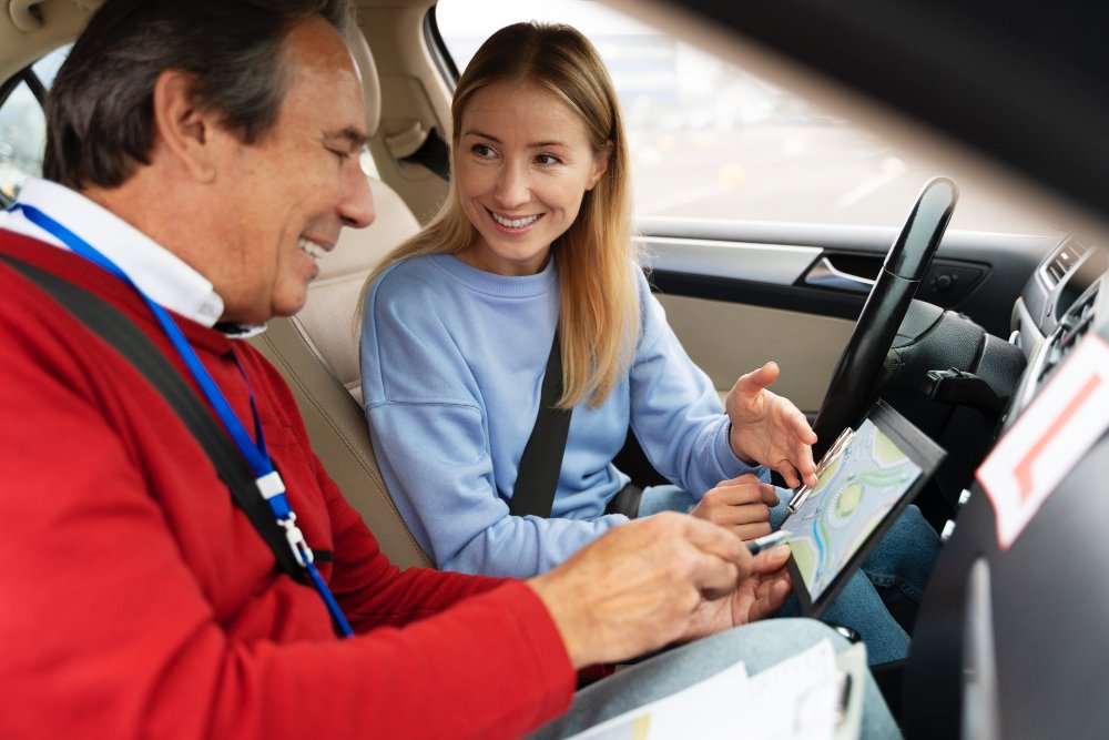 Conseiller Permis Swiss accompagnant une cliente en voiture